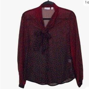 EUC New York and Company Dress Shirt, Black/Red, Tie Neck, Work Perfect, Sz Med.